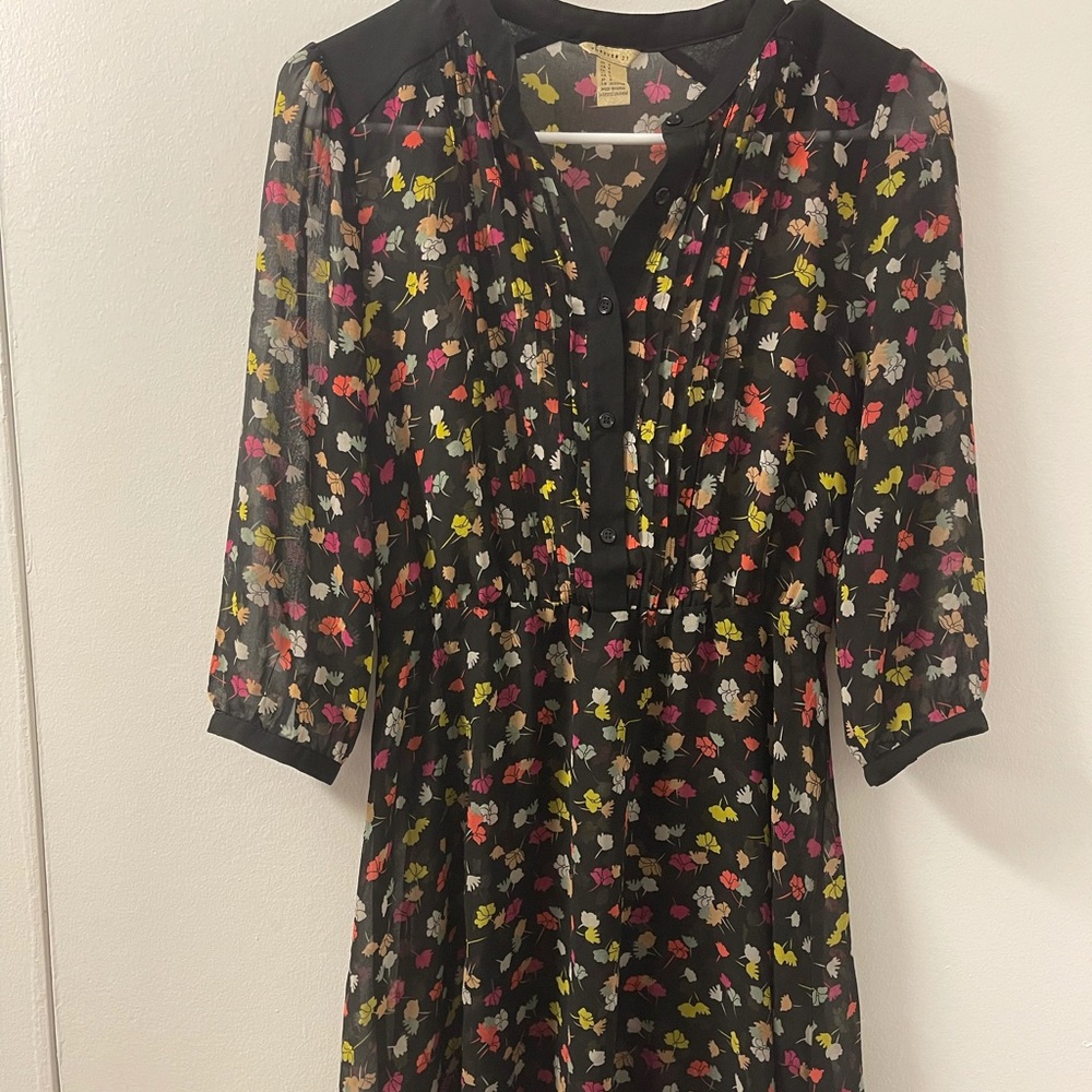 Black dress with colorful flowers